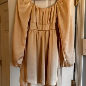 Altar'd State Tan Draped Dress with bow detail on back.